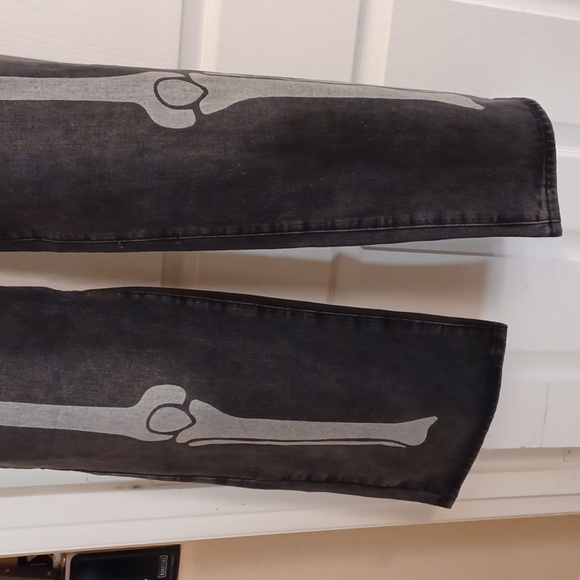 DOLLSKILL TRICKZ N TREATZ XXL WIDE LEG HIGH WAISTED PANTS SKELETON BONES GREY - Picture 11 of 14